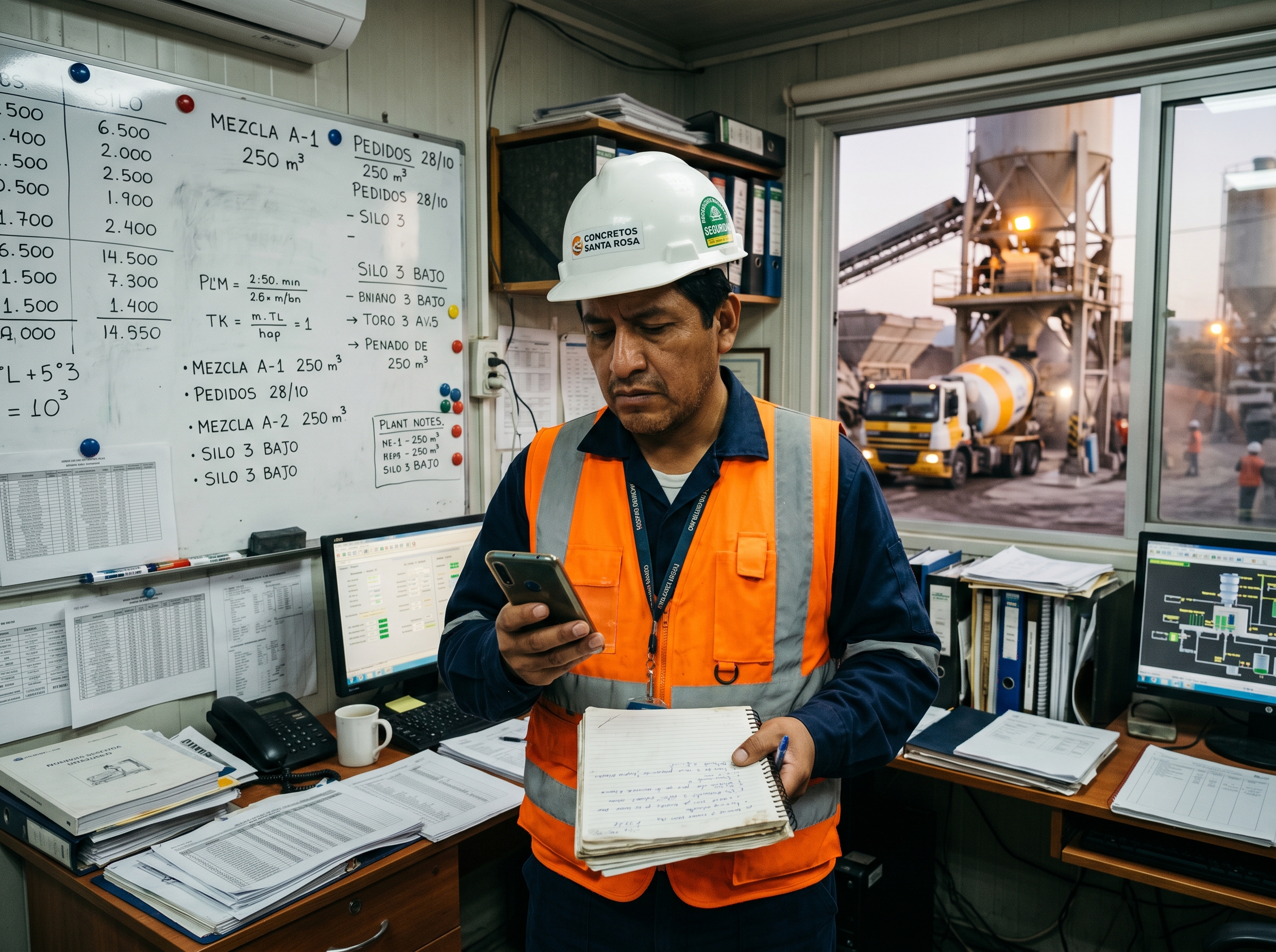 Gerente de planta al teléfono con cuaderno